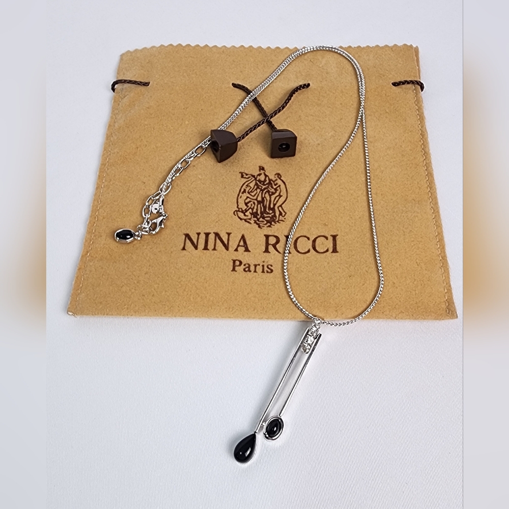 Nina Ricci Silver Necklace with Black dangle Accents